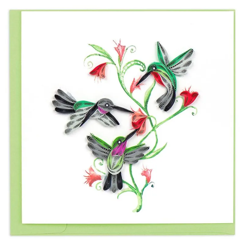 Authentic Quilling Hummingbird Trio Greeting Card