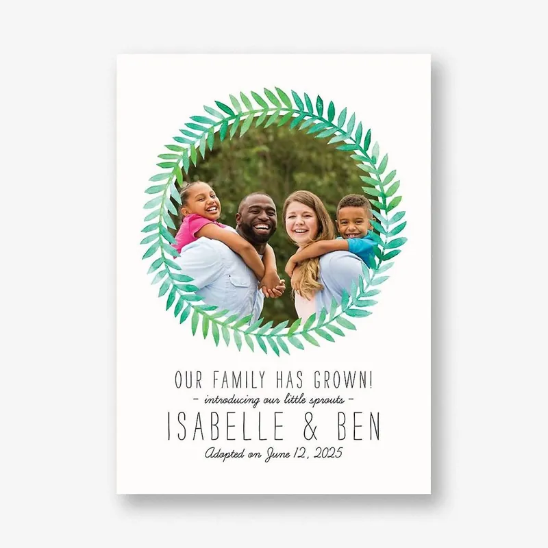 Place Order Watercolor Laurel Frame Photo Adoption Announcement
