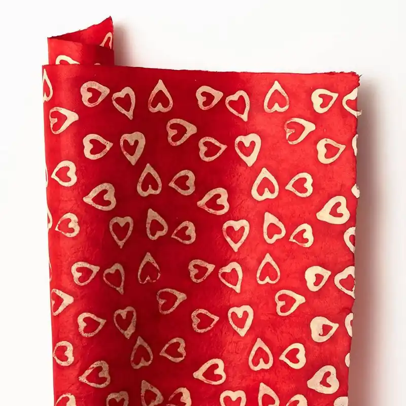 Time-Limited Batik Hearts on Red Handmade Paper