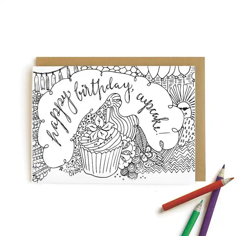 Clearance Cupcake Color In Birthday Card
