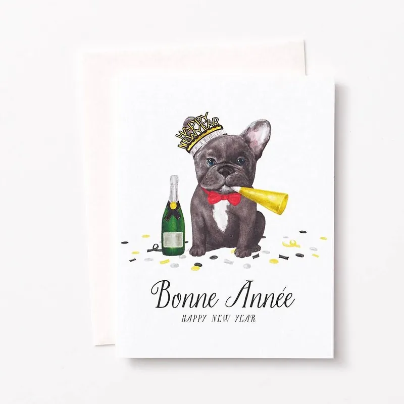 Fast Shipping Frenchie New Year Card