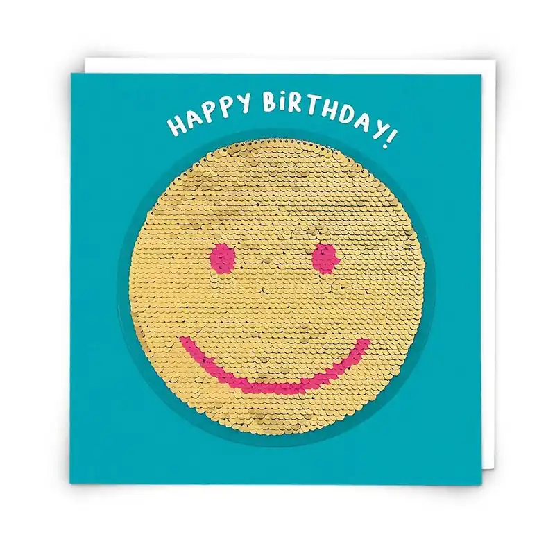Sequin Smile Birthday Card No Minimum Order