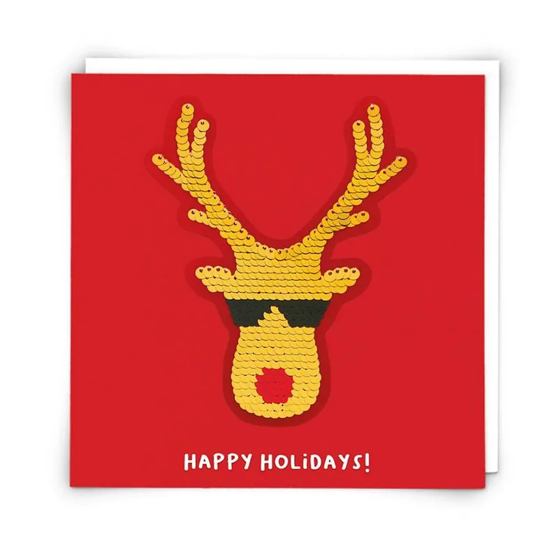 Affordable Sequin Reindeer Holiday Card