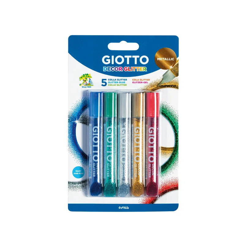 Giotto Deco Glitter Glue Set of 5 Metallic Free Shipping